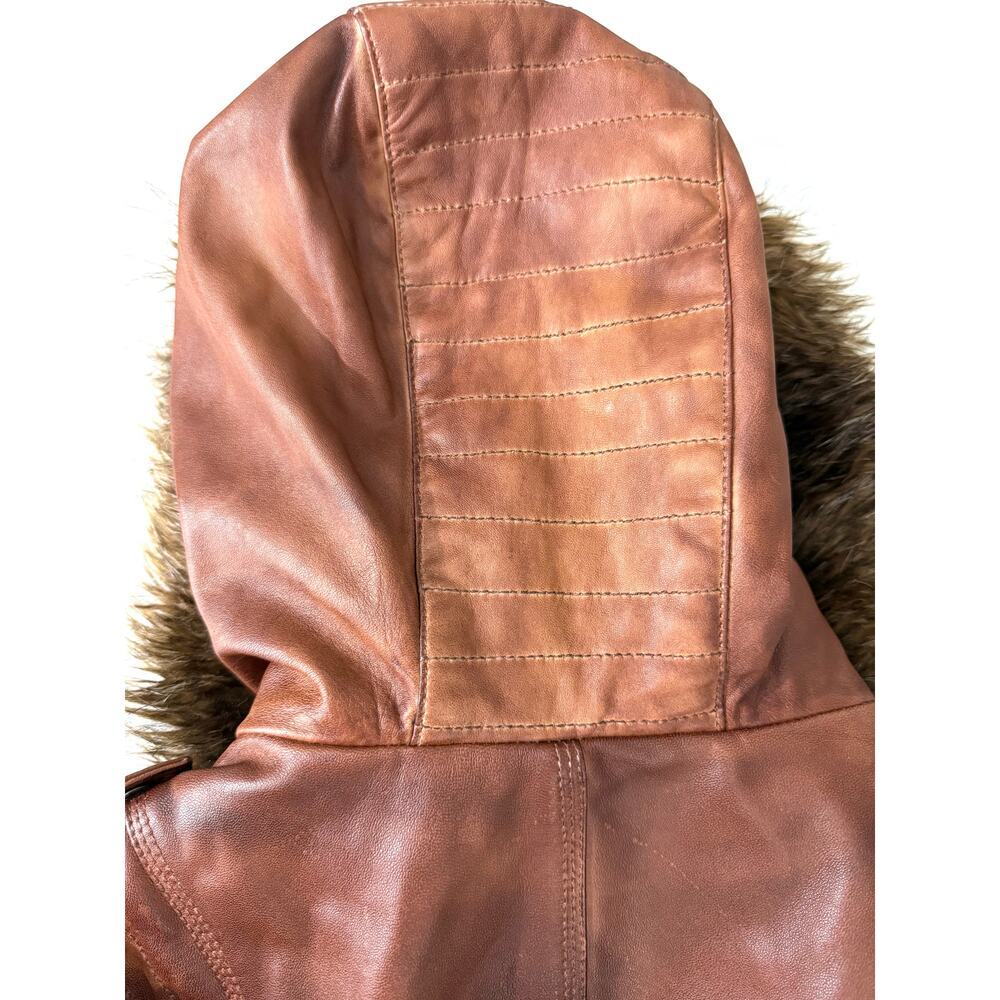 Wilsons Brown Leather Hooded Fur-Trim Jacket Women’s 1X Genuine Leather Coat - Picture 9 of 11